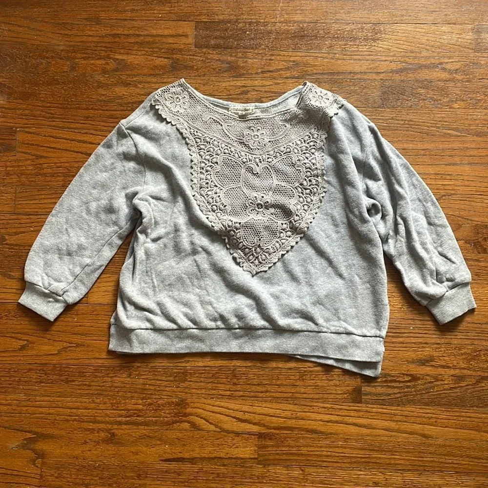 Anthropologie Lili’s Closet Gray Crotchet Pullover